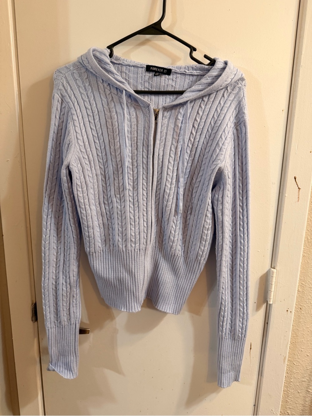 Forever 21 Pastel Blue Cable Knit Zip Hoodie Cardigan